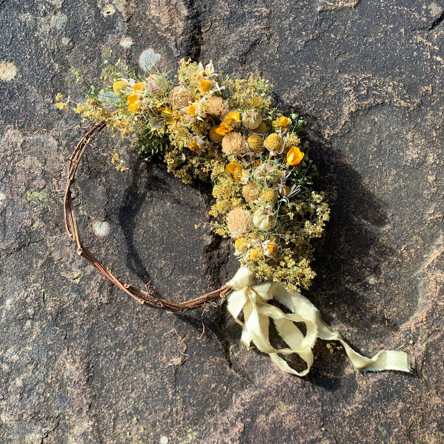 Spring time dried flower wreath sustainably grown